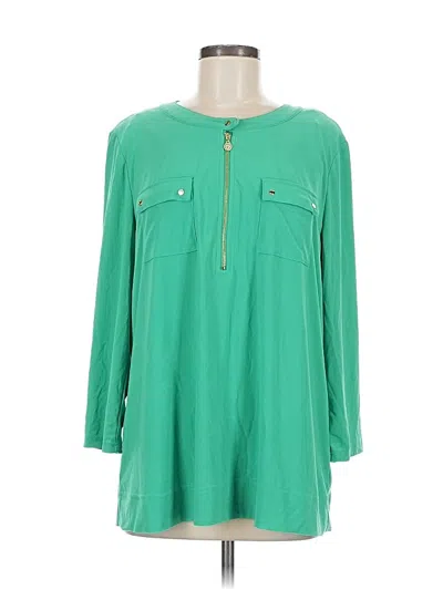 Pre-owned Anne Klein Long Sleeve Top Green Keyhole Neckline Tops