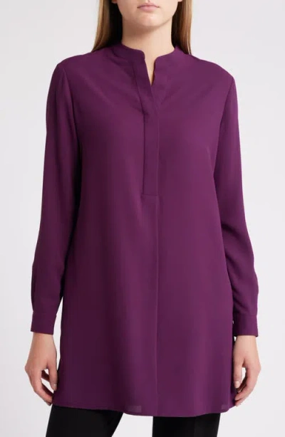 Anne Klein Long Sleeve Woven Tunic In Deep Plum