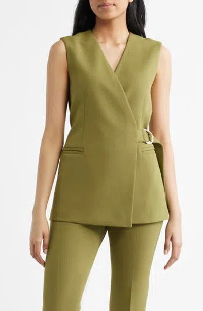 Anne Klein Longline Crepe Wrap Vest In Green
