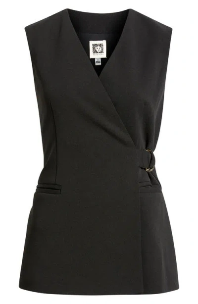 Anne Klein Longline Crepe Wrap Vest In Black