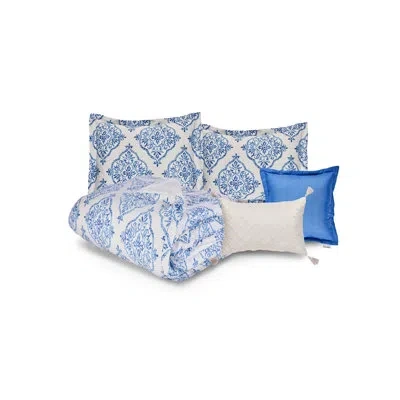 Anne Klein Louisa 5-piece Printed Rayon Blend Comforter Set In Blue,white
