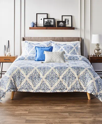 Anne Klein Louisa Rayon Blend 4-piece Comforter Set, Twin In Blue