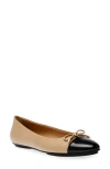 Anne Klein Luci Cap Toe Ballet Flat In Nude,black Smooth,patent