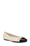 Anne Klein Luci Cap Toe Ballet Flat In Off White Black Smooth