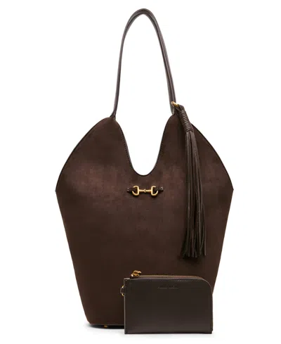 Anne Klein Magnetic Snap Small Tote Handbag In Brown