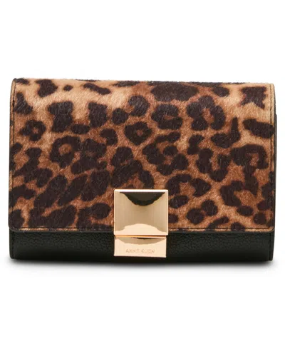 Anne Klein Magnetic Snap Trifold Wallet In Leopard Black