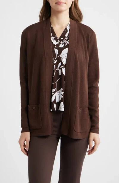 Anne Klein Malibu Open Front Cardigan In Brown