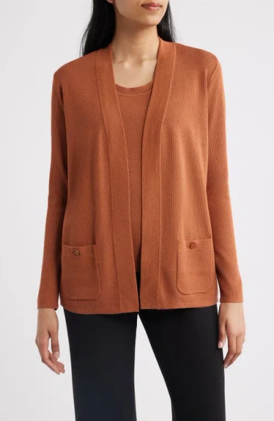 Anne Klein Malibu Open Front Cardigan In Brown