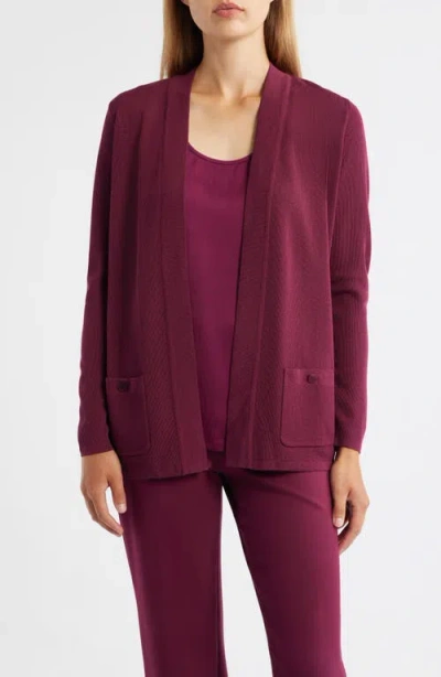 Anne Klein Malibu Open Front Cardigan In Burgundy