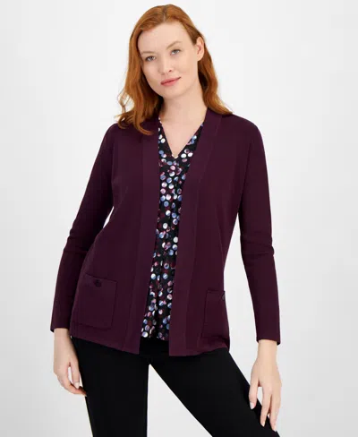 Anne Klein Malibu Open-front Cardigan In Deep Plum