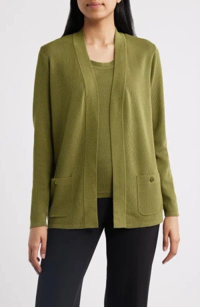 Anne Klein Malibu Open Front Cardigan In Green