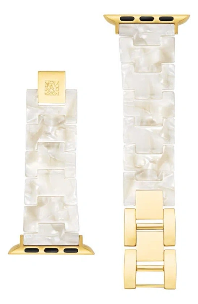 Anne Klein Women's Marbleized Ivory Acetate And Gold-tone Alloy Metal Bracelet Designed For Apple Watch 42mm (s In Ivory,gold-tone