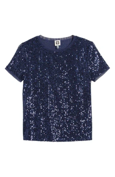 Anne Klein Matte Sequin Mesh Top In Distant Mountain