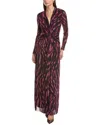 Anne Klein Abstract Print Twist Front Long Sleeve Mesh Maxi Dress In Purple