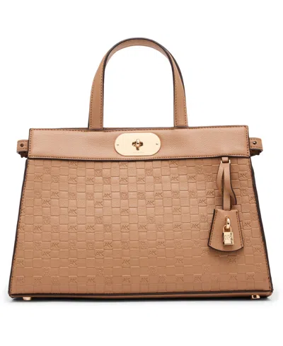 Anne Klein Medium Convertible Embossed Satchel Handbag In Brown