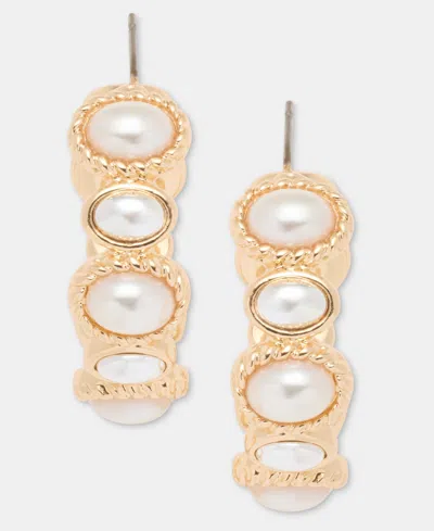 Anne Klein Medium Imitation Pearl Hoop Earrings, 1.3" In Gold