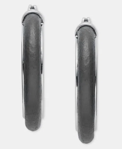 Anne Klein Medium Leather Inlay Hoop Earrings, 1.15" In Black