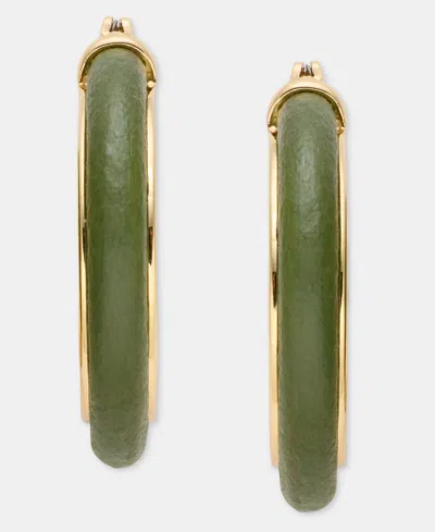 Anne Klein Medium Leather Inlay Hoop Earrings, 1.15" In Green