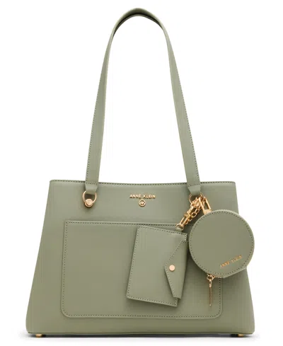 Anne Klein Medium Triple Compartment Satchel Bag In Green