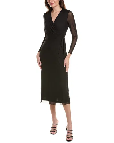 Anne Klein Mesh Midi Wrap Dress In Black