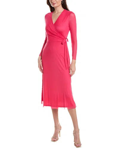 Anne Klein Mesh Midi Wrap Dress In Pink