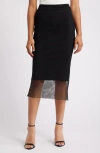Anne Klein Mesh Overlay Midi Skirt In Anne Black