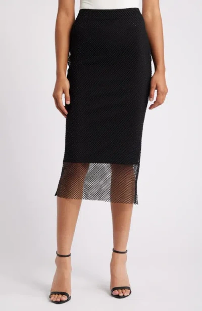 Anne Klein Mesh Overlay Midi Skirt In Anne Black