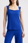 Anne Klein Petite Draped-neck Shirred-strap Top In Santorini Blue