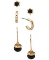 Anne Klein Metal-tone 3-pc. Set Black Beaded Earrings