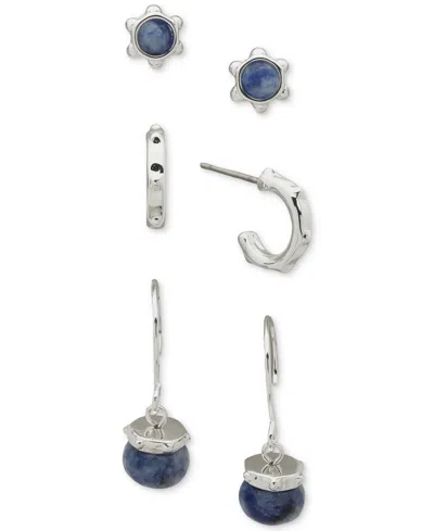 Anne Klein Metal-tone 3-pc. Set Black Beaded Earrings In Blue