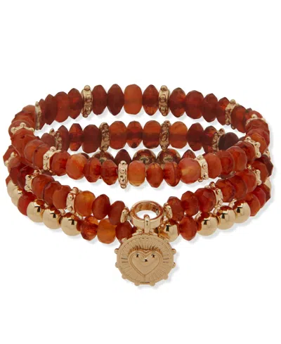 Anne Klein Metal-tone 3-pc. Set Colored Beaded Stretch Bracelet In Multi