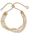Anne Klein Metal-tone Flat Chain & Stone Slider Bracelet