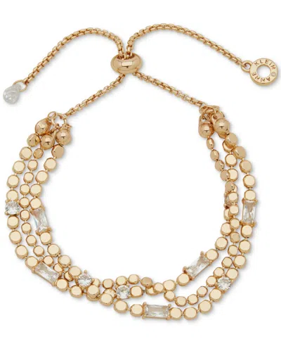 Anne Klein Metal-tone Flat Chain & Stone Slider Bracelet