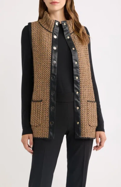 Anne Klein Metallic Bouclè Knit Vest In Brown