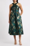 Anne Klein Metallic Crossover Neck Brocade Dress In Animal Print
