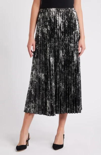Anne Klein Metallic Pleated Skirt In Anne Black/silver