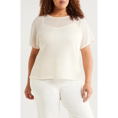 Anne Klein Metallic Stitch Boat Neck Top In White