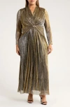 Anne Klein Metallic Twist Front Long Sleeve Maxi Dress In Multi