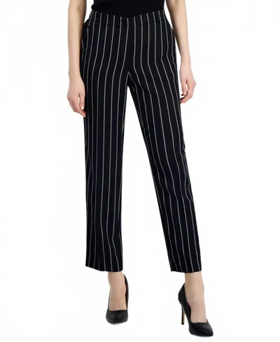 Anne Klein Stripe Pull-on Wide Leg Pants In Black