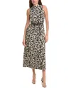 Anne Klein Leopard Print Mock Neck Dress In White