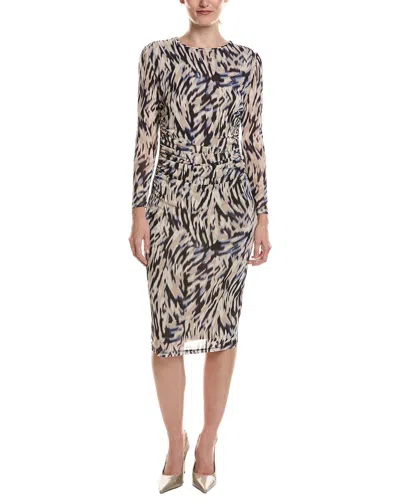 Anne Klein Ruched Mesh Midi Dress In Multi