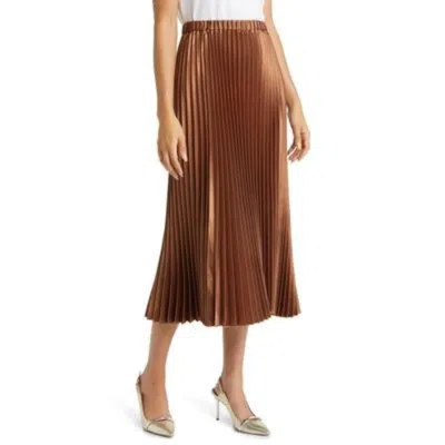 Anne Klein Midi Skirt Women's Brown Shimmer Pleated Pull-on Preppy Fts1243