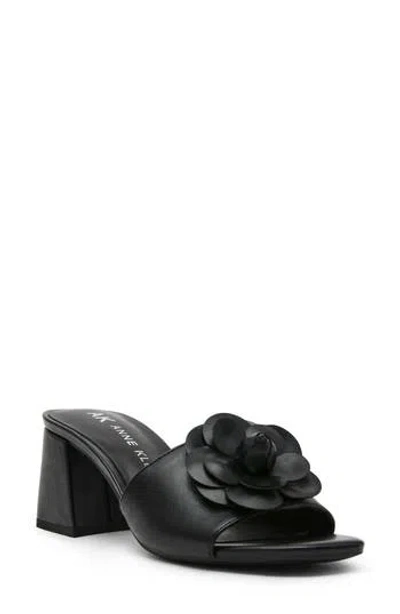 Anne Klein Milstone Flower Sandal In Black Pu