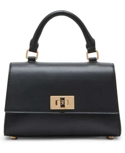 Anne Klein Mini Flap Top Handle With Enamel Turn Lock Handbag In Black