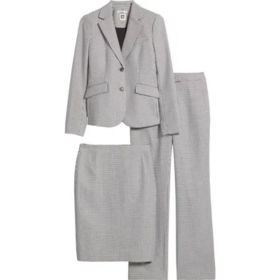 Anne Klein Mini Houndstooth Blazer, Skirt & Pants Set In Anne Black Combo