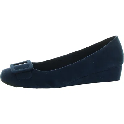 Anne Klein Miranda Womens Buckle Faux Suede Wedge Heels In Blue
