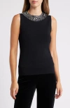 Anne Klein Mirror Bead Detail Sleeveless Sweater In Anne Black