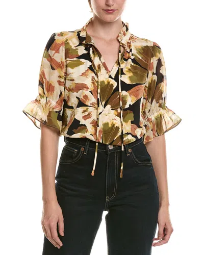 Anne Klein Mixed Media Peasant Top In Brown