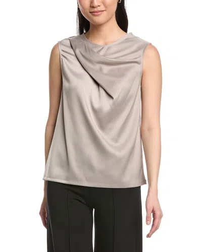 Anne Klein Mixed Media Pleated Top In Neutral