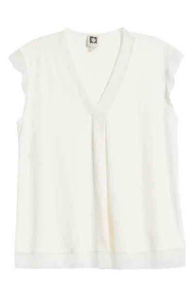 Anne Klein Mixed Media Shell Tank In White Dove